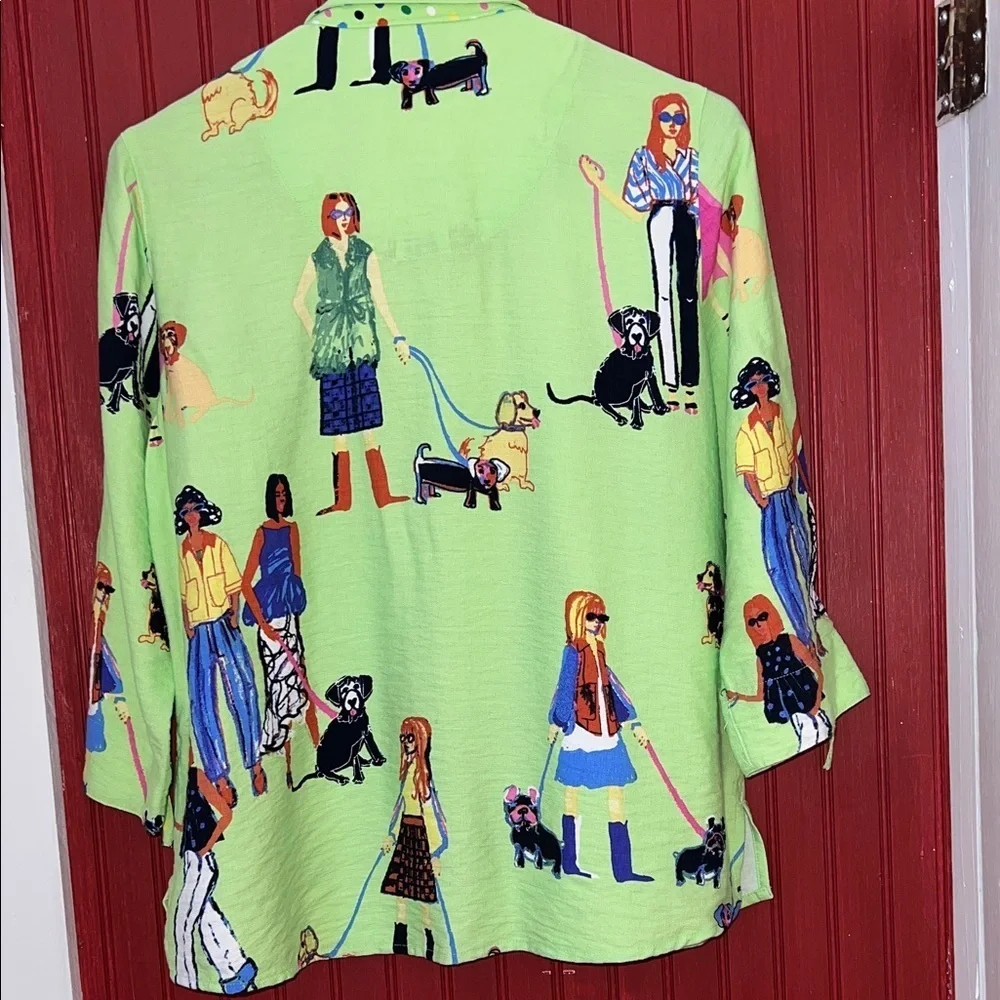 John Mark Green Button Down Shirt with Colorful Dog Print PS